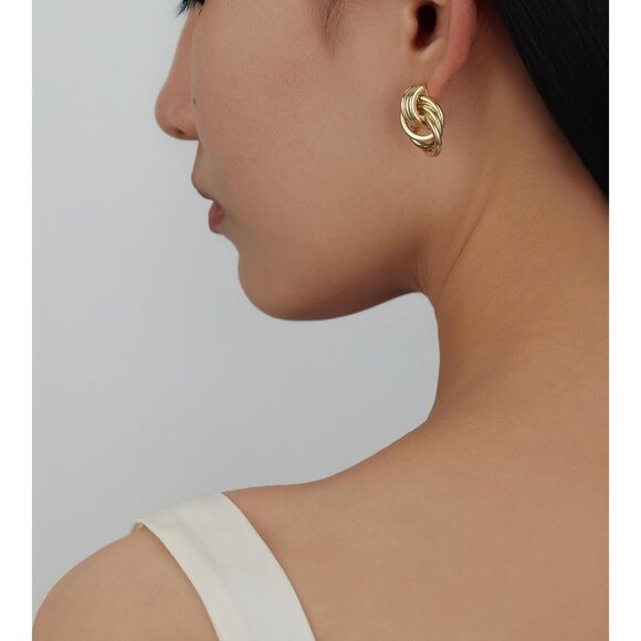 Women's Chunky Lightweight Trendy Gold Jewelry Earrings 14k Gold Plated - Picture 6 of 6